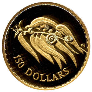 1997 $150.00, Mangle's Kangaroo Paw, &frac12;oz, 24 carat. In a wooden presentation case with certificate "000628".