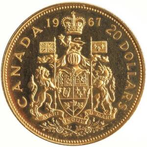CANADA: 1867-1967 Centennial cased proof set of 7. Includes $20.00 GOLD coin (AGW 0.5287). Silver coins tarnished.
