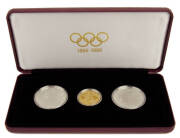 FRANCE: 1896-1996 Olympic Centennial coin program. 1994 cased set of 3 proofs. With 500 francs GOLD 'Archer' (AGW 0.5003oz) and 100 francs silver 'Javelin Thrower' & 'Discus'. Certificate for 'Javelin' only.