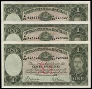 1938 (R.29) &pound;1 Sheehan/McFarlane, consecutive run of 3, P/20 924427 - 429, aUnc. The last note with minor tone spots and slight soiling on the reverse.