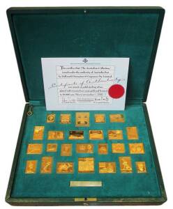 1788-1988 Australia Post Bi-Centennary cased set of 25 Australian stamps as gold plated silver ingots, "The Spirit of a Nation / Two Centuries of Achievement". Stamps depicted incl. 5 different States issues to the Bi-Centennial issue. With booklet and ce