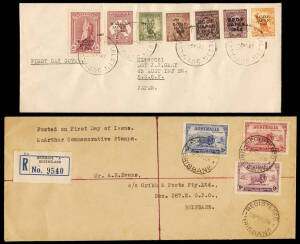FIRST DAY COVERS: A range, KGV commems to early decimals. Earlier years majority on plain addressed covers incl. registered, local and a few o'seas destinations. Noted 1929 3d Airmail, 1930 Sturt, 1934 McArthur, 1935 ANZAC & Silver Jubilee, 1937 KGVI 3d '