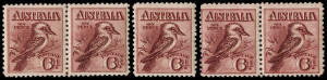 Pre-decimal mint collection in a large stockbook, many as marginal/corner blocks of 4 or pairs. Incl. a good range of KGV Plate Numbers, KGVI imprints and a few QEII autotrons. Noted 6d engraved Kooka**/* in quantity, 3d Kooka s/sheets CTO in red & green 