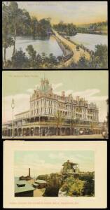Sm. group of postcards, some with better views of Tasmania & Victoria. Group of 1950's commercial medium & large covers addressed to G.J. Coles & Coy. Ltd. Melbourne, majority with mixed frankings plus other commercial covers incl. registered. Group of pr