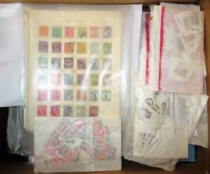 2 large boxes with pre-decimal/decimal range on album pages to 2,000's, in packets, boxes and bags. Incl. a few States, 'Roo's, KGV and h/values. Group of Aust. Post literature with stamps** etc. Many FDCs, PSEs, maximum cards and postal stationery. Major