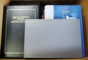 Australia Post Year Albums: 1984 and 1986-96 Executive Editions. 1988 (2), 1989 and 2002 De Luxe Editions. All with stamps in place, no sleeves. Plus Bi-Cent. & Aust. Impressionists collections. FV $600+.