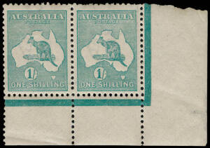 1/- Blue-green, Die II, lower R corner pair with INVERTED wmk.