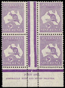 9d Violet, Ash Imprint (Plate 4, first state) block, MLH/MUH. BW:29(4)z - Cat.$700.