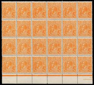 KGV Heads: Small &frac12;d & 1d mint group with &frac12;d's incl. &frac12;d Orange, Single wmk blk of 24 with 4 major varieties incl. both "Headless emu" retouches. 1d Reds 2 blks of 4 and 4 singles, 1d Violet lower R pane blk of 26, 1d Greens, Sm. Mult. Die II, 2 pairs, 2 bl