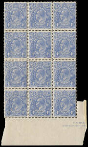 4d Blue, Left Pane lower R marginal corner block of 12 with INVERTED watermark and part Harrison imprint. Minor tone spot on top perf. and perf separation between 4th & 5th column, otherwise fine and fresh.&nbsp;