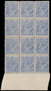 4d Blue, lower marginal block of 12, with INVERTED wmk., companion piece to the previous Lot, being columns 1, 2, & 3. Perf. separation between columns 1 & 2, 2 units with perf. faults otherwise fine and fresh.