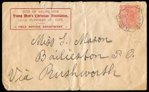 Mainly a group of Victorian covers (20+) 1890's, early 1900's with various frankings and postmarks, noted 1910 (Jan.12) &nbsp;YMCA cover cancelled with&nbsp;"2 / MILITARY / ENCAMPMENT"&nbsp;shield (roughly opened). Mixed condition.