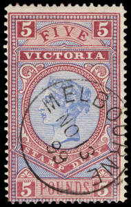 1886-96 (SG.324) &pound;5 Pale Blue & Maroon, superb CTO example with fine "MELBOURNE NO 13/99" cds.