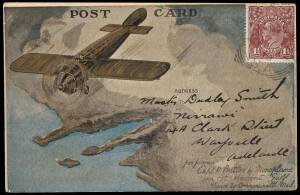 6 Aug.1919 (AAMC.22a) Minlaton - Adelaide special postcard, carried by Harry Butler; with handwritten message. Superb. Cat.$750.
