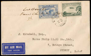 6 June 1931 (AAMC.184a) Lord Howe Island - Australia flown cover by Francis C Chichester as part of his journey from New Zealand via Norfolk Island, with the 3 line violet cachet at the top L, numbered "76". Cat. $650.
