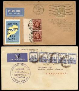 Dec.1934 (AAMC.469 & 469g) London - Melbourne & GAZA - Longreach covers (2) carried on the first flights associated with the opening of the QANTAS - Imperial Airways service between England & Australia. Cat.$225+.