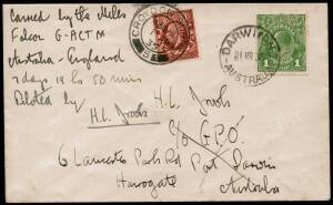 24 Mar.1935 (AAMC.493) Australia - England cover, flown & signed by pilot, H.L.Brook in his Miles Falcon. A participant in the MacRobertson Air Race, Brook flew a solo record time of 7 days, 19 hours & 50 minutes on his return flight. [85 flown]. Cat.$400