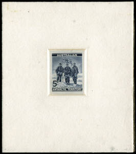 1961 (SG.6) 5d Magnetic Pole DIE PROOF in steel blue on white wove paper; imperforate and mounted in sunken card, with CBA handstamp on reverse. One of only ten produced, this example from the Estate of W.L. Russell (Stamp Advisory Committee) numbered "16