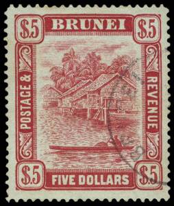 1908-22 (SG.47) $5 Carmine on green. VFU. Cat.&pound;275.