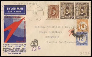 1933 (Dec. 12) usage of 10c orange & 12c bright blue Postage Dues (SG.D5 & D6) on a first flight intermediate cover Cairo, Egypt - Singapore, for the opening of the regular service London - Singapore. Fine.