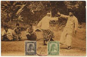 1928 (Apr. ?) usage of 1c black & 2c green, Sultan Suleiman (SG.26,27) on a real photograph postcard to Singapore.