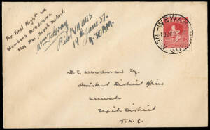 19 June 1937 (AAMC.P114) Mai Mai (Sepik District) - Wewak cover, flown, endorsed and signed by William Gray for Mandated Airlines, flying a DH83 Fox Moth. The cover was postmarked on arrival at Wewak. This was the first flight from the newly cleared airfi