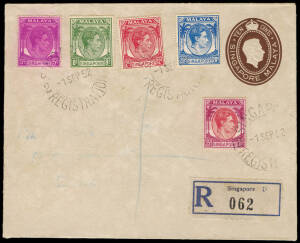 1952 (Sept. 1) registered FDC with 5c, 8c, 12c, 20c and 35c KGVI definitives (the last issues of the series) on a 10c embossed envelope. Very scarce.