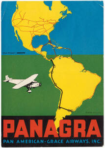 AVIATION COMPANY VIGNETTES & LABELS: SOUTH AMERICA & ASIA: Mainly 1920s-50s collection of baggage labels, advertising labels, airmail vignettes and stickers in a small album. Good condition, with slight duplication. (80+).