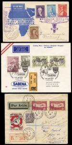 EUROPEAN AEROPHILATELY: Album containing a range of mainly 1930s-40s flown covers, first flight covers and cards from FRANCE, FRENCH COLONIES, GREECE, including Greek despatches for IA flights to Africa, HUNGARY, later GERMANY and AUSTRIA, etc. (100 items