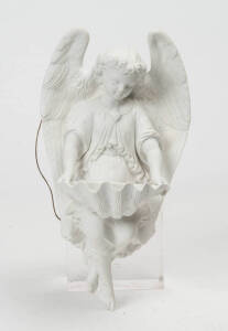 A bisque porcelain angel wall font, 19th Century. 27cm.