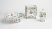 Limoges French porcelain vase & lidded jar plus a Spanish ceramic bowl. (3 items) 