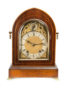 Arched top mahogany cased bracket clock with string inlay, 19th century. 32cm.
