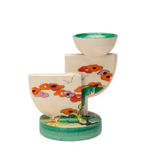 Clarice Cliff "Erin Green" art deco porcelain candlestick. Circa 1920s. 12.5cm.