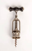 A turned wood and metal mounted steel corkscrew, French, 19th Century. 17cm long.