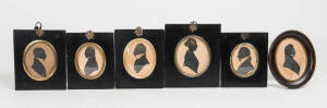 Six assorted miniature silhouette portraits, early 19th Century. Largest 13cm x 15cm.