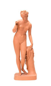 Danish terracotta figure of Eve after an original by Bertel Thorwaldsen (1770 - 1824) with impressed mark "P.JPSEN Kjobenhaven Enerci 371". 37cm.