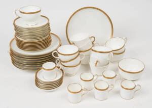 A Wedgwood part-dinner service, white with gold band together with eight leaf embossed white dishes, Wedgwood, Worcester, Davenport