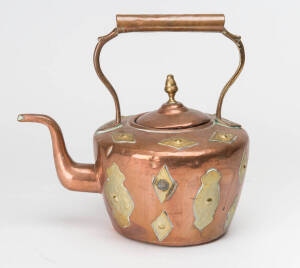 A decorative brass and copper kettle, Continental, 19th Century, 29cm high.