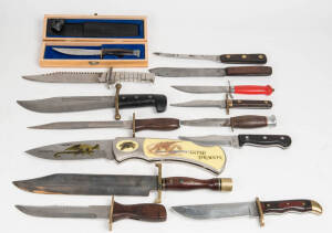 Collection of hunting and fishing knives, bayonets, etc. Many home made examples. 47 items.