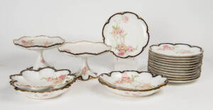 LIMOGES porcelain sweet service; pair of comports, 2 x pairs of serving bowls & 12 plates. Early 20th century