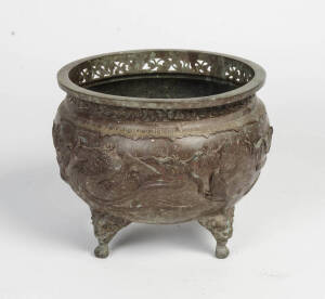 A Japanese bronze footed vessel  (Hibachi) 20th century25cm high 