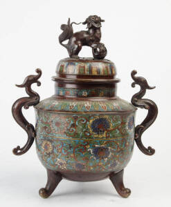 A large  Japanese bronze and champleve censor, Meiji period44cm high