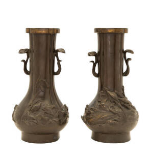 Pair of bronze Japanese flower vases, late 19th century