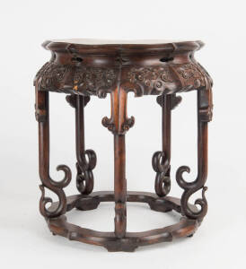 Carved Chinese rose wood stool, early 20th century. 40cm.