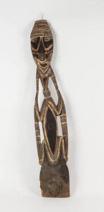 Papua New Guinea tribal totem carved wood and ochre finish. 105cm.