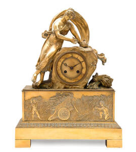 French gilt bronze figured mantle clock, late 19th century. 37cm