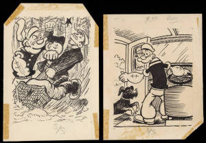 CARTOONS: Original artwork of "Popeye" cartoons (2) by George Cattermole; plus original cartoon artwork by Phil May, G.M.Payne & Cowan Duncan.