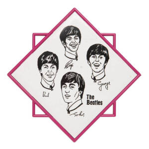 THE BEATLES: 1963 "A Beatles Souvenir" Pic-Plaque by Proudholme Products, England, with pink frame, in original wholesale packing of 6 per box, 8 boxes, plus 1 extra. (49 items). [Ideal for reseller. Average price approx. £40]