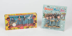 THE BEATLES: Beatles 1964 "The Swingers Music Set" nodder head set on original backing card with the no. 167 on left side bottom and "Made in Hong Kong" on right bottom side of package. Also boxed set titled "The Swingers Music Set" also made in Hong Kong