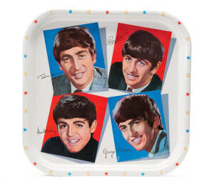 THE BEATLES: 1964 Metal serving tray, MTM Metal Tray Manufacturing sticker on reverse, 33 x 33cm, Made in Great Britain.